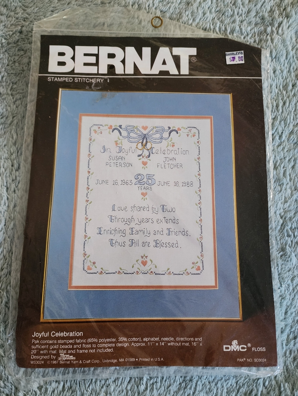 BERNAT Joyful Celebration Stamped Stitchery Wall Art - Blue & White